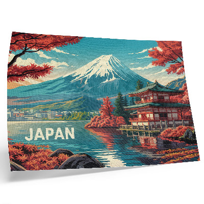 Moderne decoratieve poster Een kleurrijk meer, bergen, Japans landschap