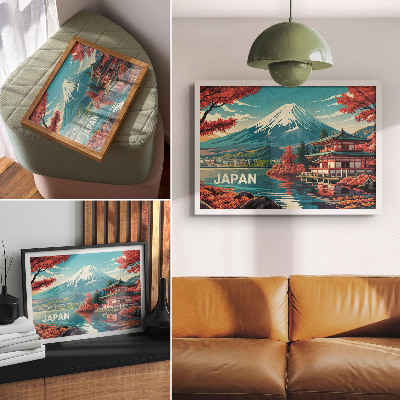 Moderne decoratieve poster Een kleurrijk meer, bergen, Japans landschap