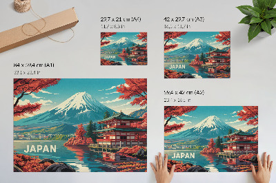 Moderne decoratieve poster Een kleurrijk meer, bergen, Japans landschap