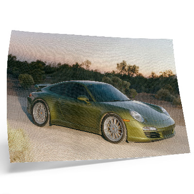 Moderne decoratieve poster Sportwagen groene woestijn zonsondergang