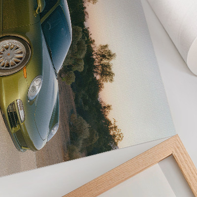 Moderne decoratieve poster Sportwagen groene woestijn zonsondergang