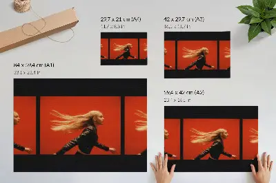 Wandposter hardloper drie shots van hardlopen met rode achtergrond en moderne energie