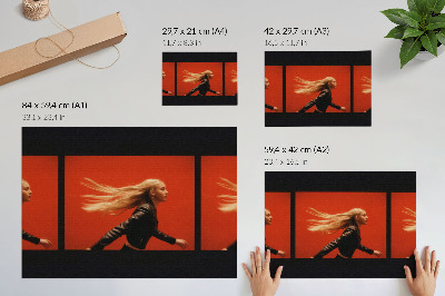 Stijlvolle wandposter Drie shots van hardlopen, rode achtergrond, moderne energie