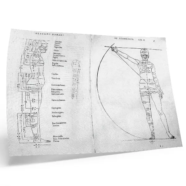 Moderne decoratieve poster tekening van een man door Albrecht Dürer in Latijnse stijl