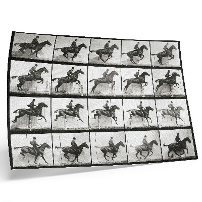 Poster Dierlijke beweging, plaat 640 (1887), paardrijden, gefotografeerd door Eadweard Muybridge.