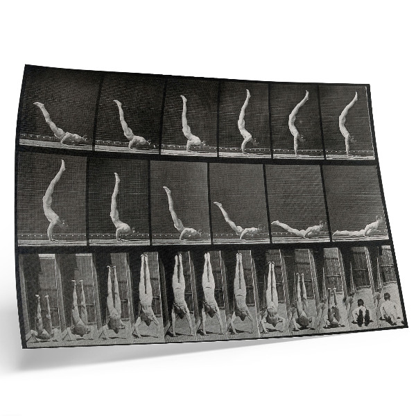 Poster Een man die vanuit een liggende positie op zijn handen staat. Fototype naar Eadweard Muybridge, 1887.