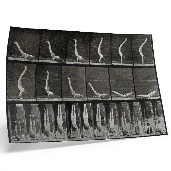 Poster man die vanuit een liggende positie op zijn handen staat naar Eadweard Muybridge, 1887