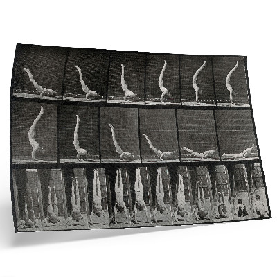 Poster Een man die vanuit een liggende positie op zijn handen staat. Fototype naar Eadweard Muybridge, 1887.