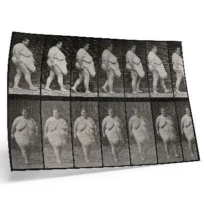 Stijlvolle wandposter zwaarlijvige vrouw die loopt, fototype naar Eadweard Muybridge uit 1887