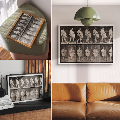 Stijlvolle wandposter Zwaarlijvige vrouw die loopt. Fototype naar Eadweard Muybridge, 1887.