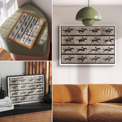 Moderne decoratieve poster Galopperend paard en ruiter. Fototype naar Eadweard Muybridge, 1887.