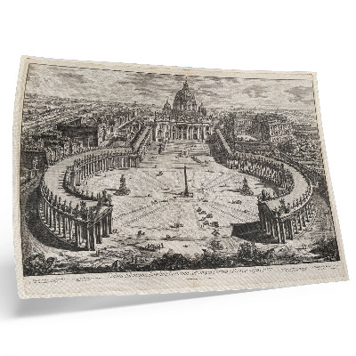 Poster De binnenplaats voor het Vaticaan met twee lange, gebogen zuilengalerijen bekroond met sculpturen.