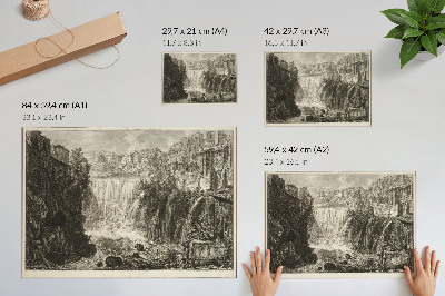 Stijlvolle wandposter Gezicht op de Grote Cascade in Tivoli, uit Views of Rome van Giovanni Battista Piranesi