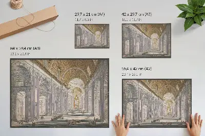 Poster van het interieur van de Sint-Pietersbasiliek naar een ontwerp van anoniem en Giovanni Battista Piranesi