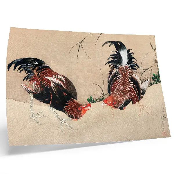 Poster schilderij Hanen van Katsushika Hokusai uit 1838