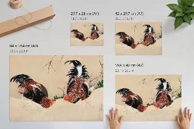 Poster schilderij Hanen van Katsushika Hokusai uit 1838