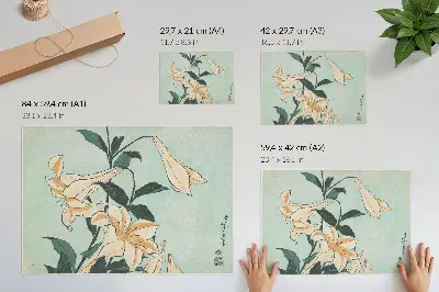 Moderne decoratieve poster Lelies van Katsushika Hokusai in hoge resolutie uit ca. 1833-1834