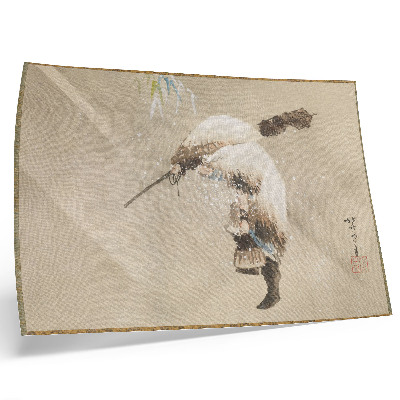 Poster Een visser die een net draagt ​​in de sneeuw (ca. 1821) in hoge resolutie van Katsushika Hokusai