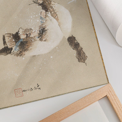 Poster Een visser die een net draagt ​​in de sneeuw (ca. 1821) in hoge resolutie van Katsushika Hokusai
