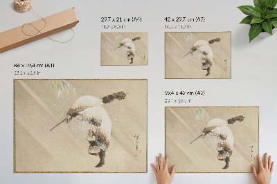 Poster Een visser die een net draagt ​​in de sneeuw (ca. 1821) in hoge resolutie van Katsushika Hokusai