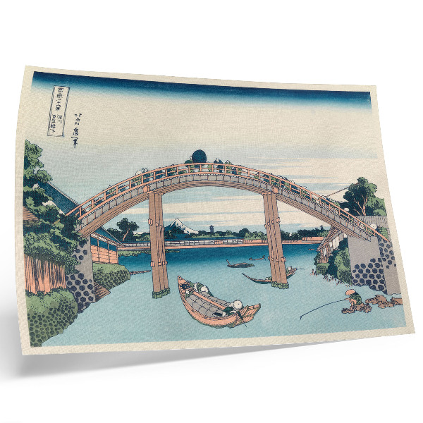 Stijlvolle wandposter Uitzicht van onder de Mannenbashi-brug in Fukagawa, 1985, door Katsushika Hokusai
