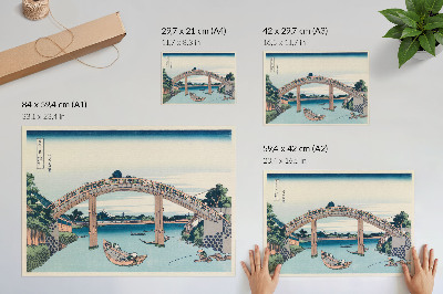 Stijlvolle wandposter Uitzicht van onder de Mannenbashi-brug in Fukagawa, 1985, door Katsushika Hokusai