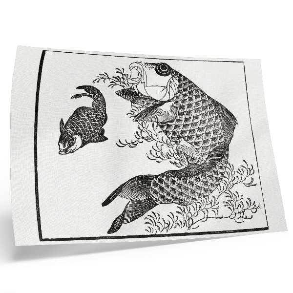 Poster De karper van Hokusai, een Japanse dierenillustratie.