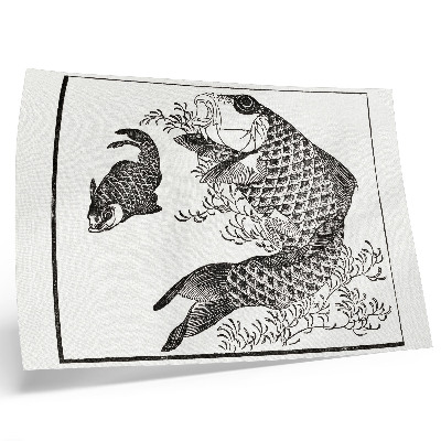 Poster De karper van Hokusai, een Japanse dierenillustratie.