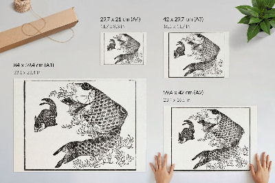 Poster De karper van Hokusai, een Japanse dierenillustratie.