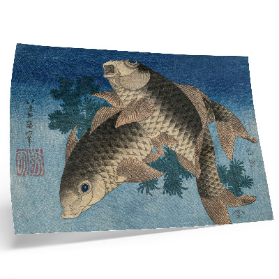 Stijlvolle wandposter Karper zwemmend tussen het zeewier (1831) – Japanse illustratie van een vis