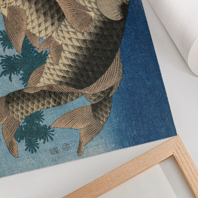 Stijlvolle wandposter Karper zwemmend tussen het zeewier (1831) – Japanse illustratie van een vis