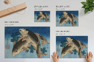 Stijlvolle wandposter Karper zwemmend tussen het zeewier (1831) – Japanse illustratie van een vis
