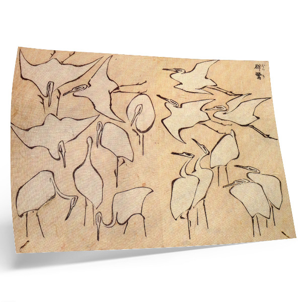 Moderne decoratieve poster Reigers van Katsushika Hokusai uit 