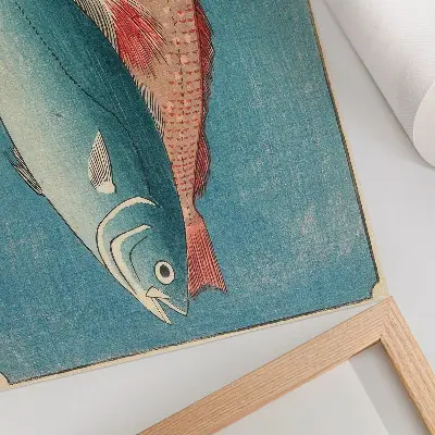 Moderne decoratieve poster met afbeelding van geelstaart en zeebaars