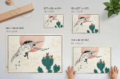 Poster Houtsnede van een Japanse kraanvogel (1826-1869)