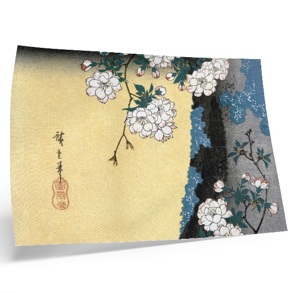 Moderne decoratieve poster Japanse kersenbloesems (1837) – vintage houtsnede van Utagawa Hiroshige