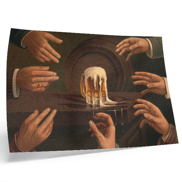 Stijlvolle wandposter Zeven mannenhanden omringen een bierpul.
