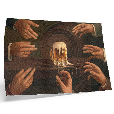 Stijlvolle wandposter Zeven mannenhanden omringen een bierpul.