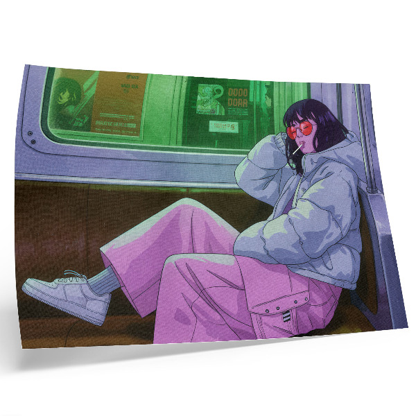 Stijlvolle wandposter Stijlvol figuur in de tram met roze broek