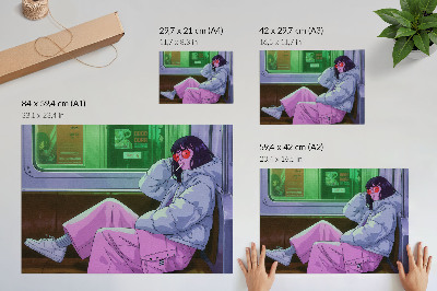 Stijlvolle wandposter Stijlvol figuur in de tram met roze broek