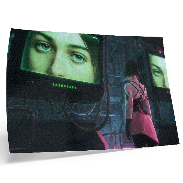 Poster Interactie met een digitale afbeelding van een vrouw