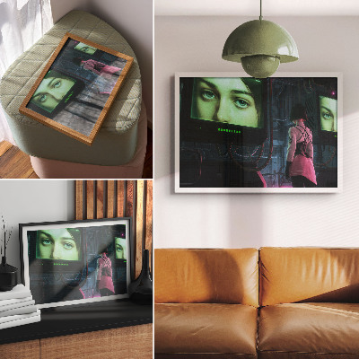 Poster Interactie met een digitale afbeelding van een vrouw