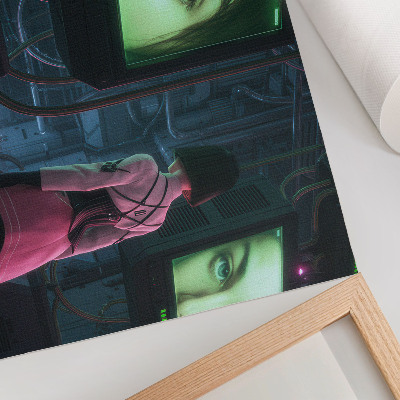 Poster Interactie met een digitale afbeelding van een vrouw