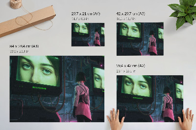 Poster Interactie met een digitale afbeelding van een vrouw