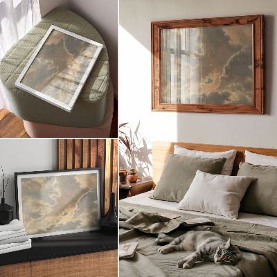 Stijlvolle wandposter Wolken in de lucht in tinten grijs en beige.