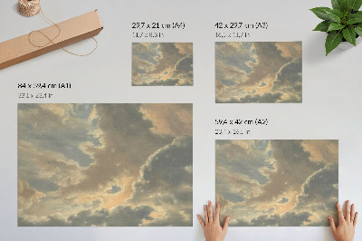 Stijlvolle wandposter Wolken in de lucht in tinten grijs en beige.