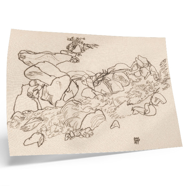 Moderne decoratieve poster Bergstroom (1917) van Egon Schiele – lijntekening uit de collectie van het MET museum
