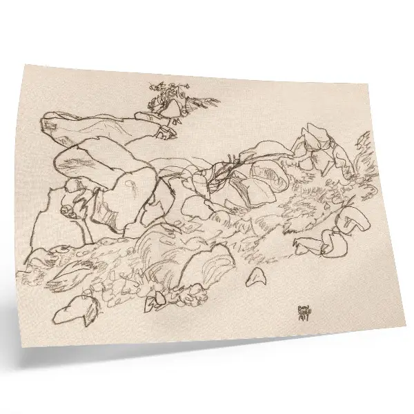 Bergstroom van Egon Schiele moderne decoratieve poster met lijntekening uit de collectie van het MET museum