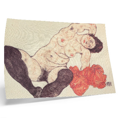 Poster Vrouwelijke naaktfiguur met een gele handdoek (1917) van Egon Schiele