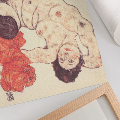 Poster Vrouwelijke naaktfiguur met een gele handdoek (1917) van Egon Schiele